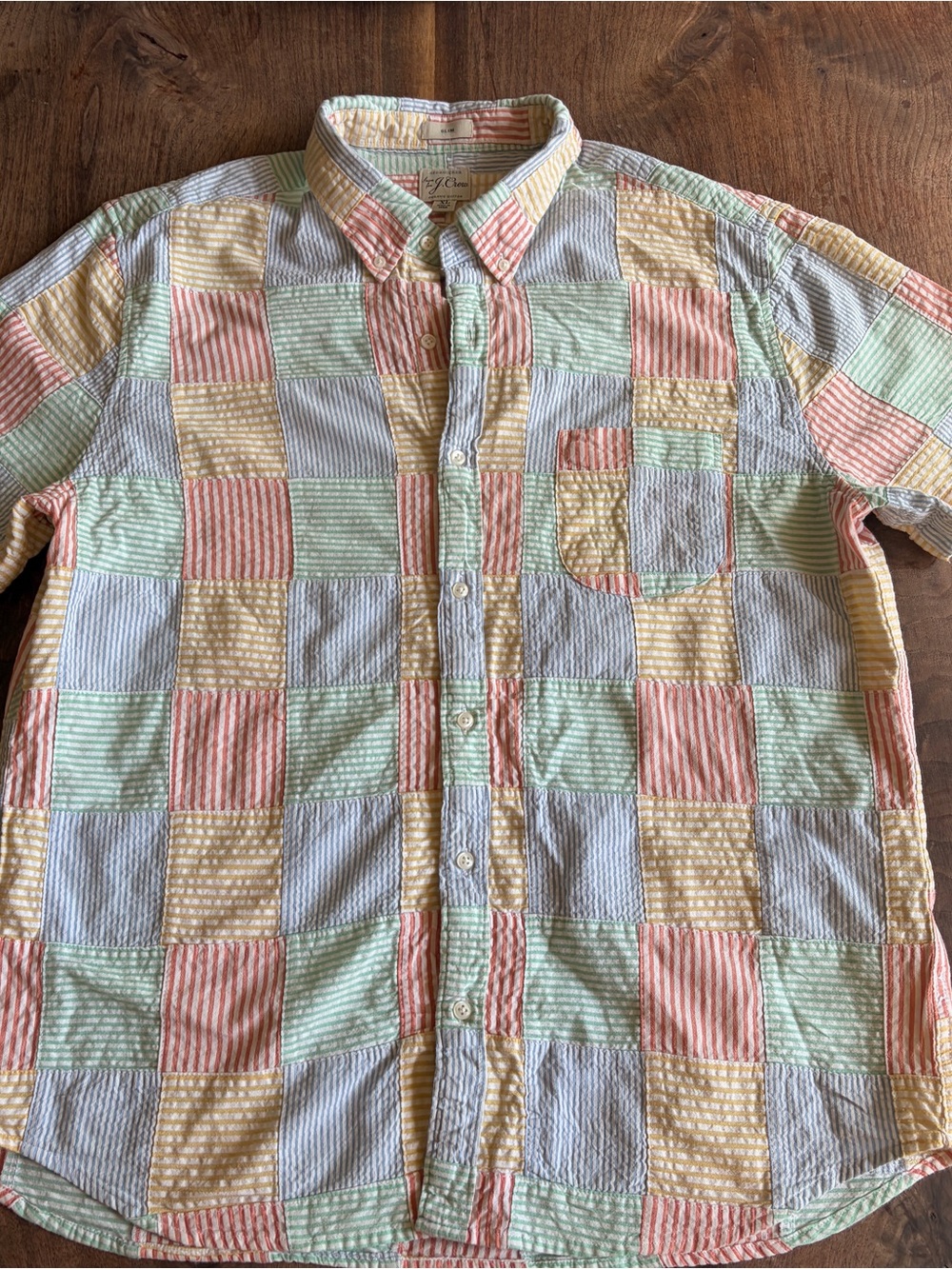 J. Crew vintage Patchwork Seersucker Button-Down men’s XL dress Shirt cotton
